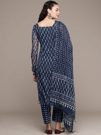 Bahe Kurtiz Pure Kota Doriya Indigo Hand Block Printed Kurta Pant Dupatta Set for Women