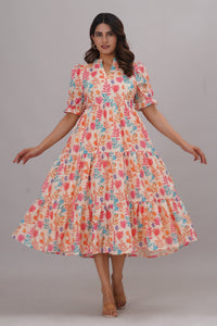 pure cotton schiffli digital printed short  dress