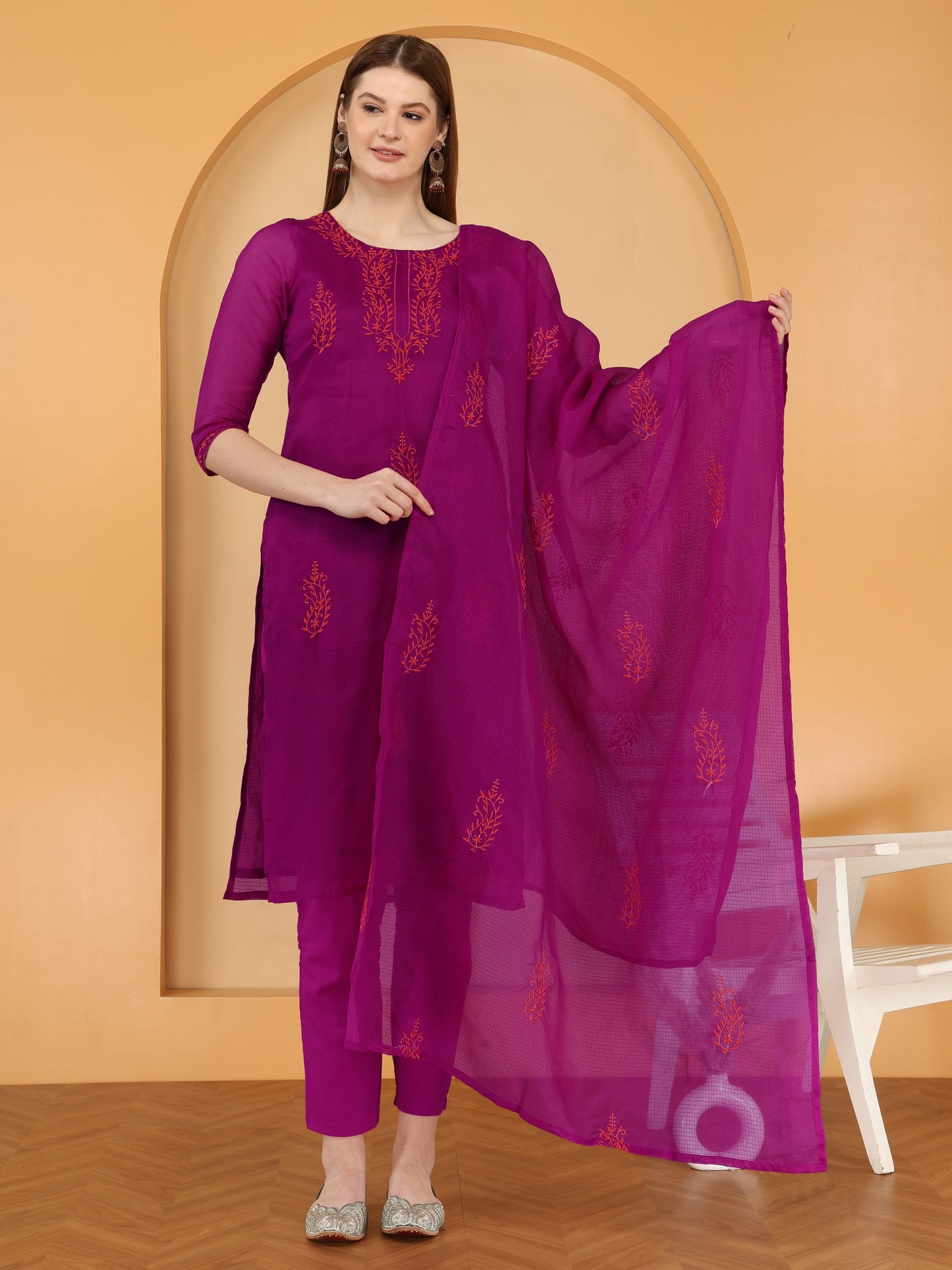 Bahe Kurtiz Pure kota doriya embroidary kurta and pant with dupatta set