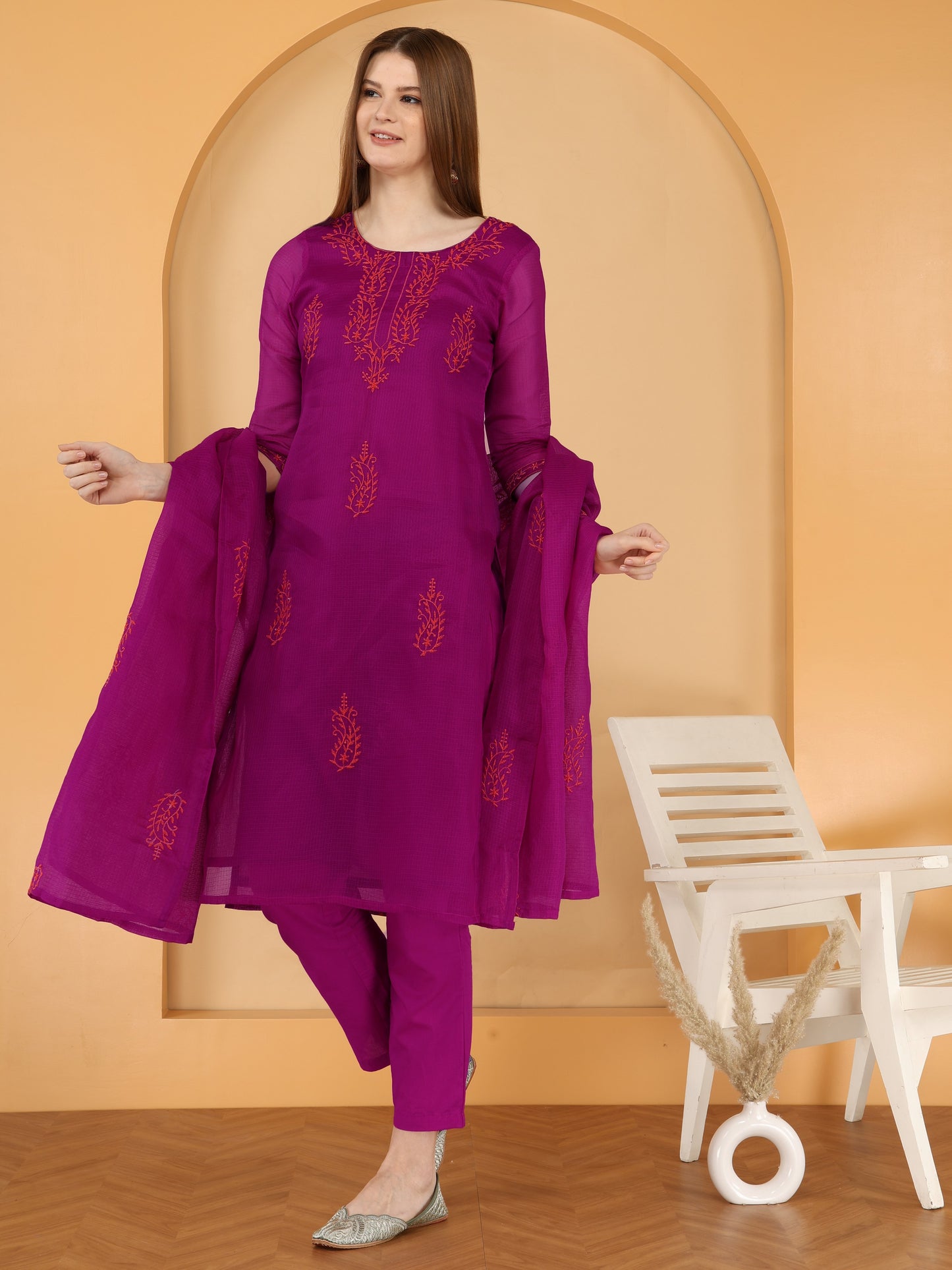 Bahe Kurtiz Pure kota doriya embroidary kurta and pant with dupatta set