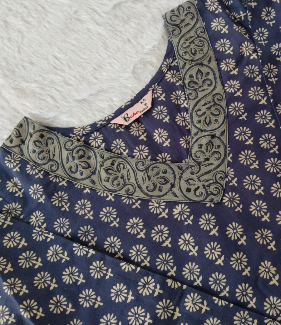 Bahe Kurtiz cotton handblock printed straight Kurta and pant with Dupatta set