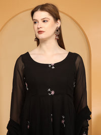 Bahe Kurtiz Black Georgette embroidary Anarkali Kurta and pant with Dupatta set