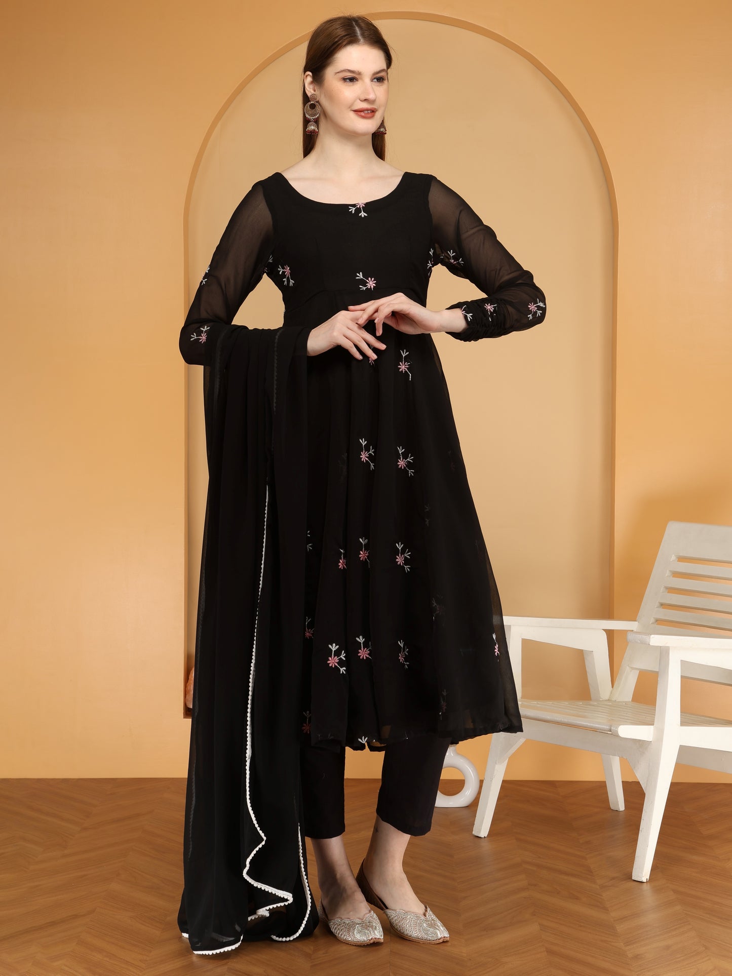Bahe Kurtiz Black Georgette embroidary Anarkali Kurta and pant with Dupatta set