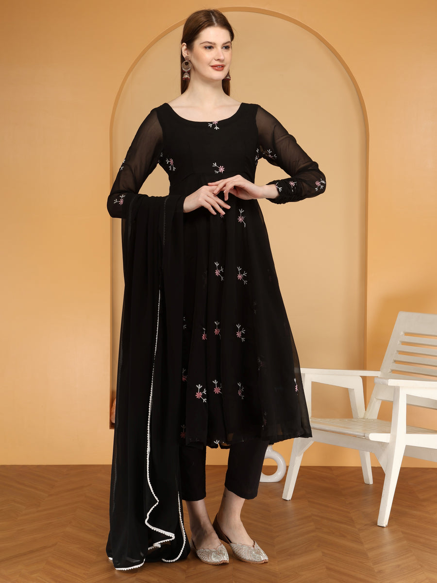 Bahe Kurtiz Black Georgette embroidary Anarkali Kurta and pant with Dupatta set
