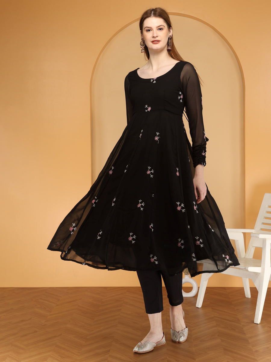 Bahe Kurtiz Black Georgette embroidary Anarkali Kurta and pant with Dupatta set