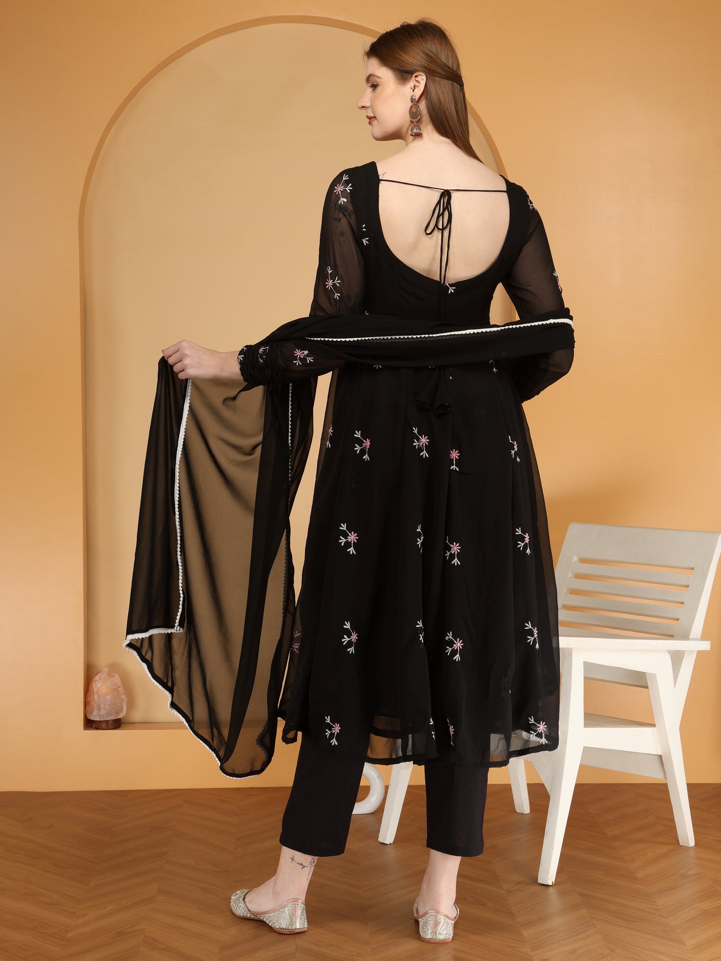 Bahe Kurtiz Black Georgette embroidary Anarkali Kurta and pant with Dupatta set