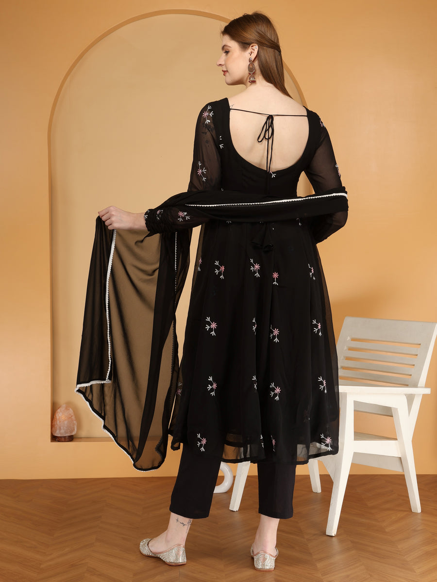 Bahe Kurtiz Black Georgette embroidary Anarkali Kurta and pant with Dupatta set