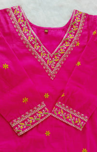 Bahe Kurtiz Rani pink Chanderi embroidary Kurta and pant with Dupatta set