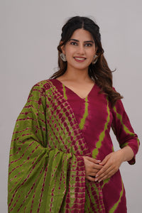 Bahe Kurtiz Pure Cotton tie & die kurta and pant with dupatta set set