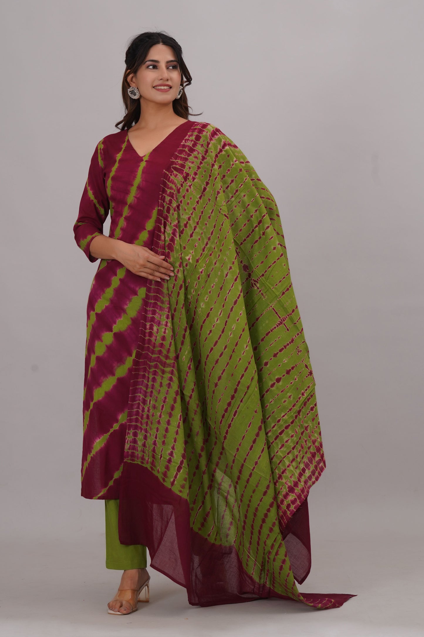 Bahe Kurtiz Pure Cotton tie & die kurta and pant with dupatta set set